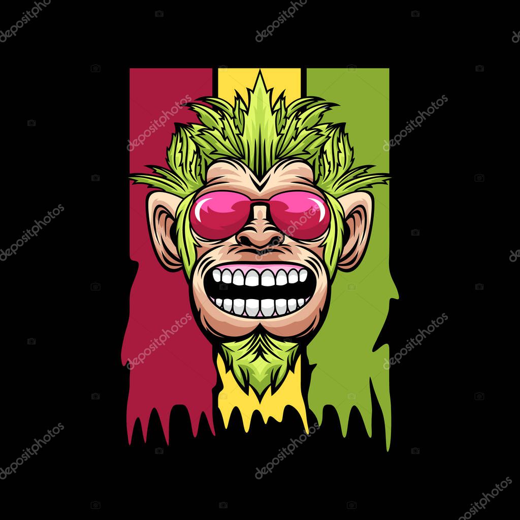 Character monkey with cannabis concept design vector