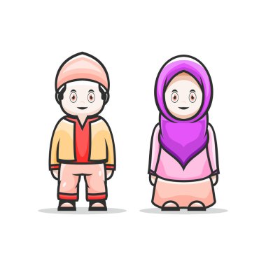 İslami konsept tasarım vektörü olan birkaç çocuk