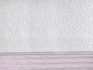 Parlak boş iç tasarım, taş duvar. 3B illüstrasyon