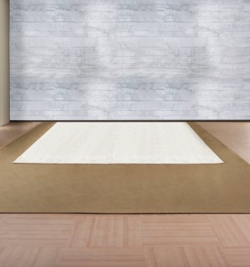 Parlak boş iç tasarım, taş duvar. 3B illüstrasyon