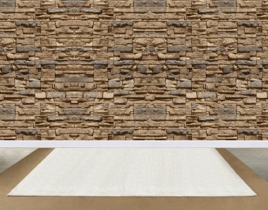 Parlak boş iç tasarım, taş duvar. 3B illüstrasyon