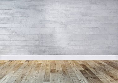 Parlak boş iç tasarım, taş duvar. 3B illüstrasyon