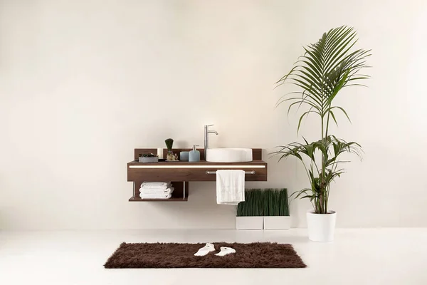 Parede Branca Estilo Banheiro Limpo Design Decorativo Interior Para Casa — Fotografia de Stock