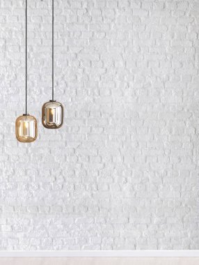 Parlak taş duvar iç tasarım ve modern lamba