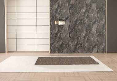 Duvar boş iç dekorasyon modern lamba ve ahşap zemin konsepti ev ofisi için dekoratif arka plan