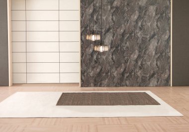 Duvar boş iç dekorasyon modern lamba ve ahşap zemin konsepti ev ofisi için dekoratif arka plan