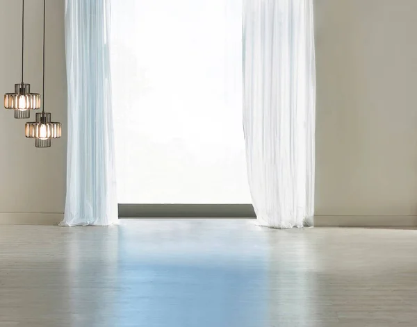 Sala Estar Vazia Decoração Interiores Lâmpada Moderna Piso Madeira Conceito — Fotografia de Stock