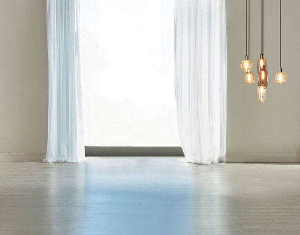 Sala Estar Vacía Decoración Interior Moderna Lámpara Suelo Madera Concepto —  Fotos de Stock