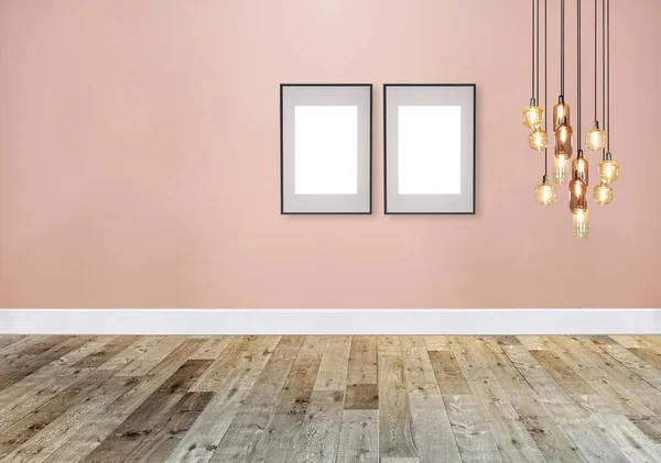 新しい空のリビングルームのインテリア木製の床 石の壁のコンセプト オフィス ホテルの装飾的な背景 3Dイラスト — ストック写真