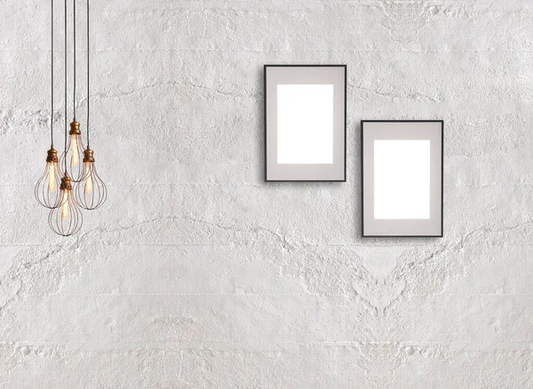 Pared Piedra Decorativa Marco Vacío Lámpara Moderna Diseño Interiores —  Fotos de Stock