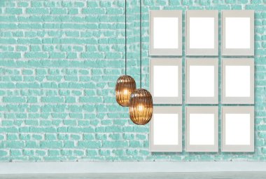 Ev ofisi için dekoratif yeşil duvar çerçeve ve iç tasarım asıldı