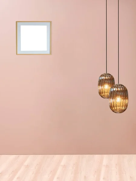 Steinwand Leer Innendekoration Moderne Lampe Und Holzboden Konzept Dekorative Und — Stockfoto