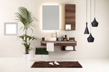 Beyaz duvar temiz banyo tarzı ve ev, otel ve ofis için iç dekoratif tasarım