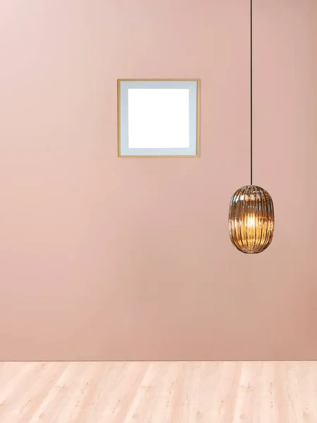 Parete Pietra Vuota Decorazione Interni Moderna Lampada Pavimento Legno Concetto — Foto Stock