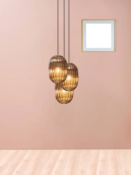 Stenen Muur Leeg Interieur Decoratie Moderne Lamp Houten Vloer Concept — Stockfoto
