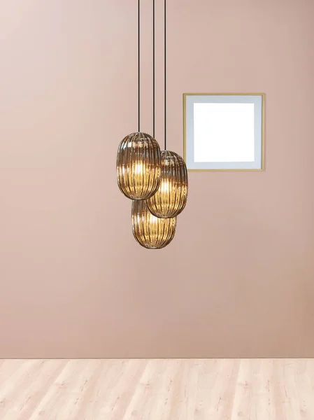 Stenen Muur Leeg Interieur Decoratie Moderne Lamp Houten Vloer Concept — Stockfoto