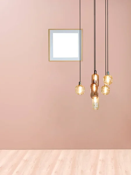 Helder Stenen Muur Interieur Design Moderne Lamp — Stockfoto