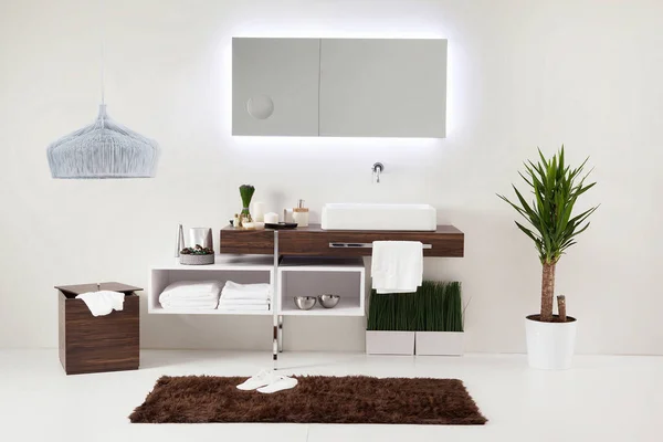 Weißer Wandschrank Entworfen Modernes Badezimmer — Stockfoto