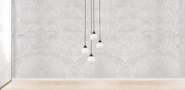 Boş oda ve iç tasarım, asılı lamba. 3B illüstrasyon