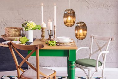 Yemek odası ve iç tasarım. Ev ofisi oteli için tasarlandı.