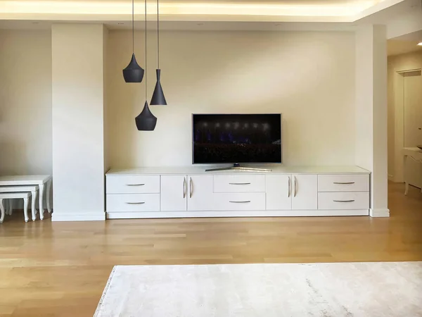Sala Estar Moderna Design Interiores Unidade Televisão Lâmpada — Fotografia de Stock
