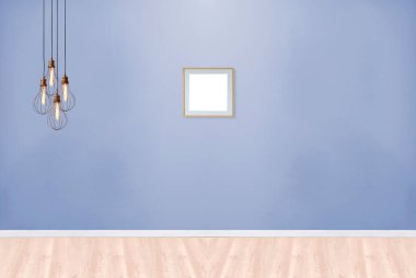 Parlak boş iç tasarım, taş duvar. 3B illüstrasyon