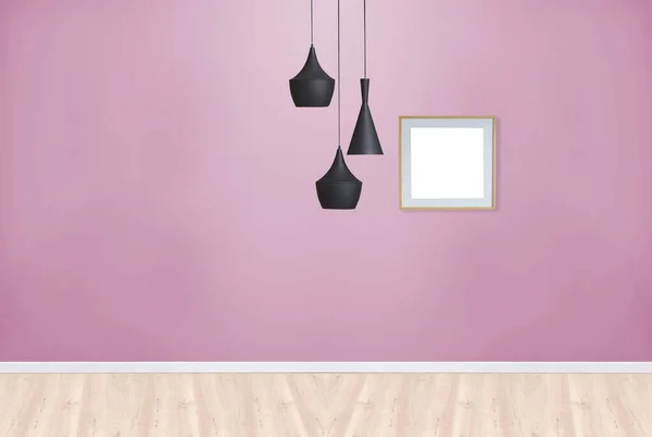 Soggiorno Vuoto Decorazione Interni Lampada Moderna Pavimento Legno Concetto Muro — Foto Stock