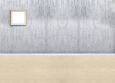 Parlak boş iç tasarım, taş duvar. 3B illüstrasyon