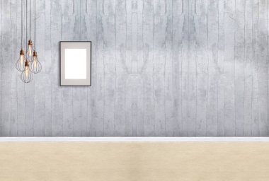 Parlak boş iç tasarım, taş duvar. 3B illüstrasyon