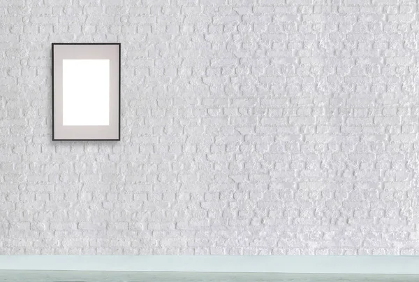 Dekoratif tuğla duvar, boş çerçeve ve iç tasarım. ahşap zemin