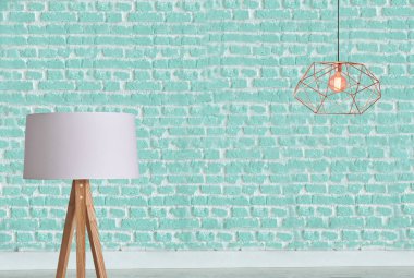 green stone brick wall modern interior decoration empty room and modern lamp