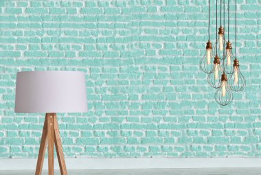 green stone brick wall modern interior decoration empty room and modern lamp