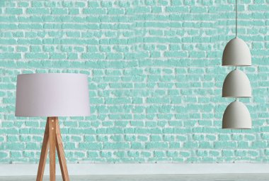 green stone brick wall modern interior decoration empty room and modern lamp