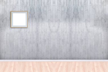 Yeni boş oturma odası iç dekorasyon ahşap zemin, taş duvar konsepti. Ev, ofis ve otel için dekoratif arka plan. 3B illüstrasyon