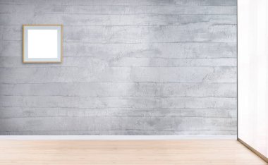 Parlak boş iç tasarım, taş duvar. 3B illüstrasyon