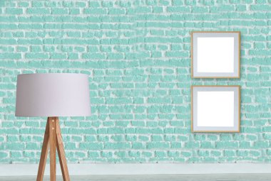 new green stone wall, interior design for home, office, hotel and bedroom, modern lamp