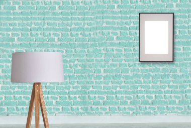 new green stone wall, interior design for home, office, hotel and bedroom, modern lamp