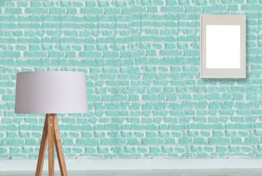 new green stone wall, interior design for home, office, hotel and bedroom, modern lamp