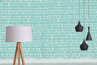 new green stone wall, interior design for home, office, hotel and bedroom, modern lamp