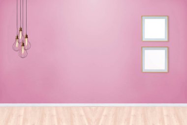 Boş oda ve iç tasarım, asılı lamba. 3B illüstrasyon