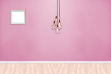 Boş oda ve iç tasarım, asılı lamba. 3B illüstrasyon