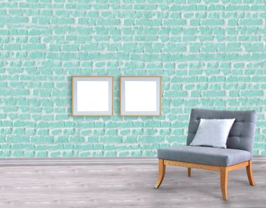 Modern parlak iç mekan ve lamba. 3B illüstrasyon