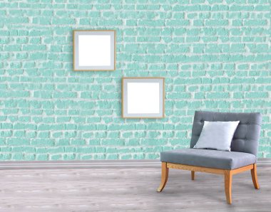 Modern parlak iç mekan ve lamba. 3B illüstrasyon