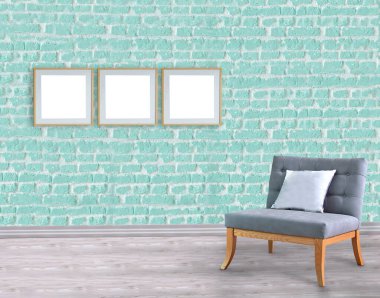 Modern parlak iç mekan ve lamba. 3B illüstrasyon