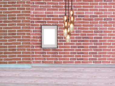 Taş duvar boş iç dekorasyon modern lamba ve ahşap zemin konsepti, ev, ofis, otel için dekoratif ve arka plan