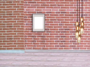 Taş duvar boş iç dekorasyon modern lamba ve ahşap zemin konsepti, ev, ofis, otel için dekoratif ve arka plan