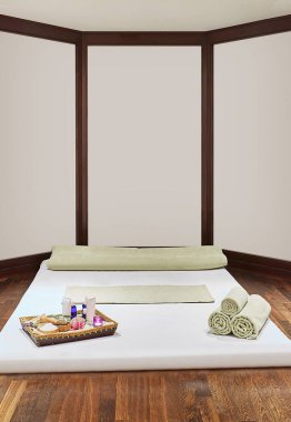 Lüks masaj odası, iç tasarım ve ev, otel ve ofis için dekoratif taş duvar.