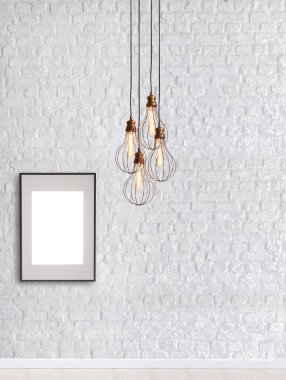 white brick stone wall interior design modern lamp for home, office, hotel and bedroom