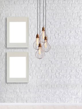 white brick stone wall interior design modern lamp for home, office, hotel and bedroom