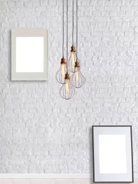 white brick stone wall interior design modern lamp for home, office, hotel and bedroom